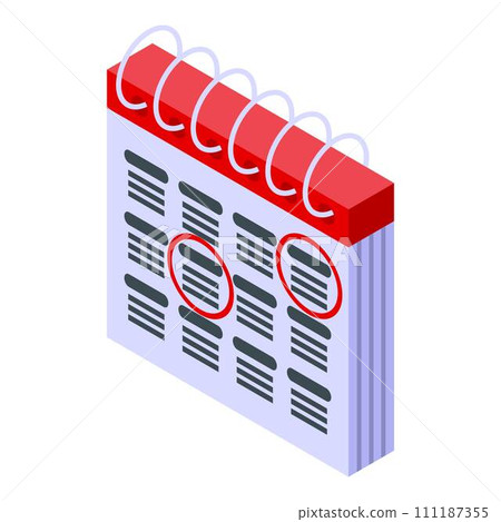 Calendar assignment icon. Isometric of calendar assignment vector icon for web design isolated on white background Calendar assignment icon. Isometric of calendar assignment vector icon for web design isolated on white background 111187355