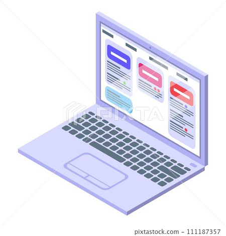 Laptop assignment icon. Isometric of laptop assignment vector icon for web design isolated on white background Laptop assignment icon. Isometric of laptop assignment vector icon for web design isolated on white background 111187357