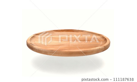 Empty round wooden plate with sides hanging on a white background with shadow. Space for branding, text or menu. Business food brand template. Layout. Cooking food. Culinary background Empty round wooden plate with sides hanging on a white background with shadow. Space for branding, text or menu. Business food brand template. Layout. Cooking food. Culinary background 111187638