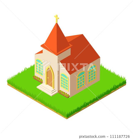 Protestant church icon. Isometric illustration of protestant church vector icon for web 111187726