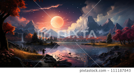 AI-generated content. Adventures Camping tourism and tent and car next to the lake. Landscape outdoor in morning AI-generated content. Adventures Camping tourism and tent and car next to the lake. Landscape outdoor in morning 111187843