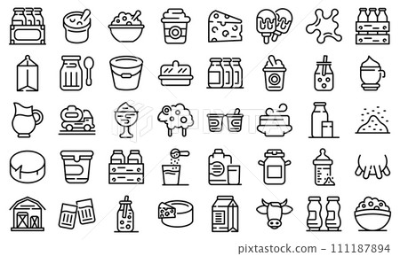 Dairy icons set. Outline set of dairy vector icons for web design isolated on white background Dairy icons set. Outline set of dairy vector icons for web design isolated on white background 111187894