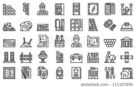 Builder icons set. Outline set of builder vector icons for web design isolated on white background 111187896