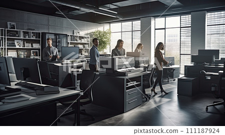 AI-generated content. Freelancers and modern officer discussing over desktop pc. Technology Team. AI-generated content. Freelancers and modern officer discussing over desktop pc. Technology Team. 111187924