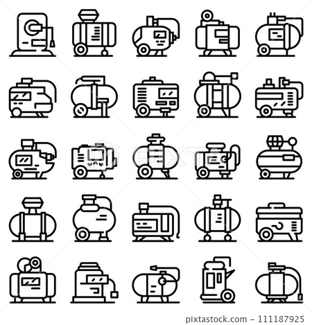 Compressor icons set. Outline set of compressor vector icons for web design isolated on white background 111187925