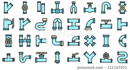 Pipe icons set. Outline set of pipe vector icons thin line color flat on white Pipe icons set. Outline set of pipe vector icons thin line color flat on white 111187972