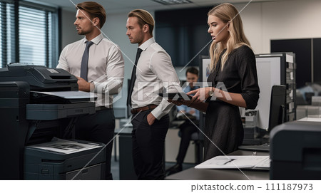 AI-generated content. Freelancers and modern officer discussing over desktop pc. Technology Team. AI-generated content. Freelancers and modern officer discussing over desktop pc. Technology Team. 111187973