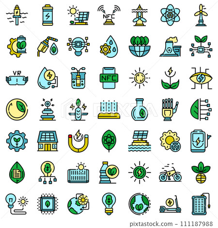 Eco innovation icons set. Outline set of eco innovation vector icons thin line color flat on white Eco innovation icons set. Outline set of eco innovation vector icons thin line color flat on white 111187988