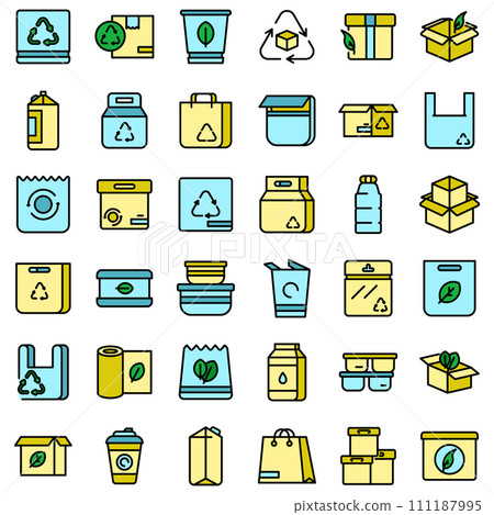 Eco packaging icons set. Outline set of eco packaging vector icons thin line color flat on white Eco packaging icons set. Outline set of eco packaging vector icons thin line color flat on white 111187995