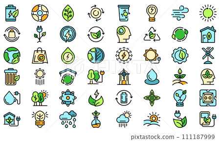 Natural resources icons set. Outline set of natural resources vector icons thin line color flat on white Natural resources icons set. Outline set of natural resources vector icons thin line color flat on white 111187999