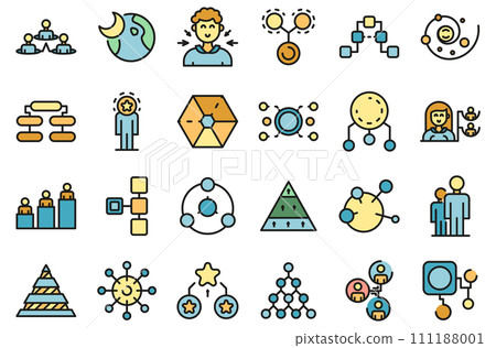 Hierarchy icons set. Outline set of hierarchy vector icons thin line color flat on white Hierarchy icons set. Outline set of hierarchy vector icons thin line color flat on white 111188001