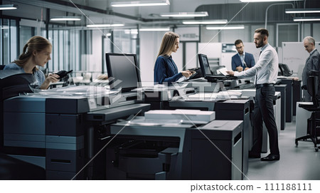 AI-generated content. Freelancers and modern officer discussing over desktop pc. Technology Team. 111188111