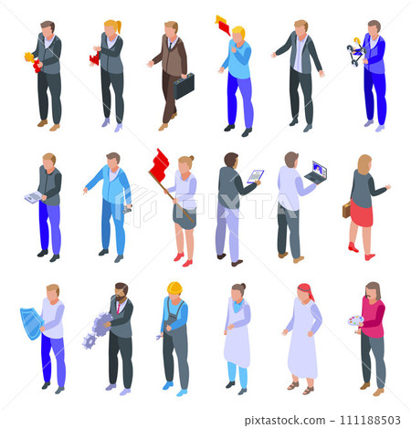 Business collaboration icons set. Isometric set of business collaboration vector icons for web design isolated on white background 111188503