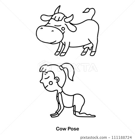 Kids yoga cow pose. Vector cartoon illustration. Kids yoga cow pose. Vector cartoon illustration. 111188724