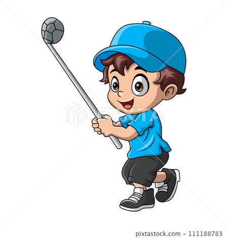 Cute little boy cartoon playing golf Cute little boy cartoon playing golf 111188783