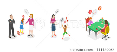 3D Isometric Flat  Conceptual Illustration of Kids Emotional Management 111189062