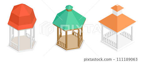 3D Isometric Flat Set of Gazebos or Pavilions 3D Isometric Flat Set of Gazebos or Pavilions 111189063