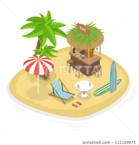 3D Isometric Flat Conceptual Illustration of Tiki Bar 3D Isometric Flat Conceptual Illustration of Tiki Bar 111189073