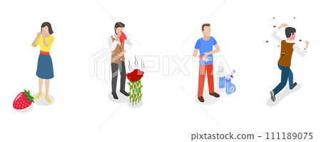 3D Isometric Flat  Conceptual Illustration of Allergic Reaction 111189075