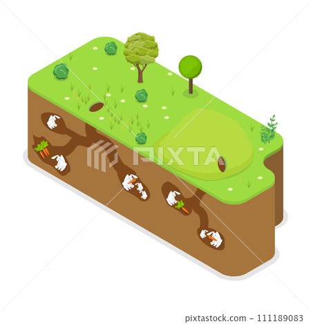 3D Isometric Flat  Conceptual Illustration of Rabbit Family 111189083