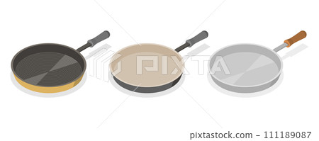 3D Isometric Flat Set of Frying Pans 3D Isometric Flat Set of Frying Pans 111189087