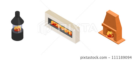 3D Isometric Flat  Set of Fireplaces 111189094