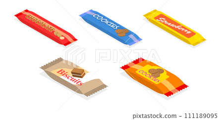 3D Isometric Flat  Set of Snack Packages 111189095