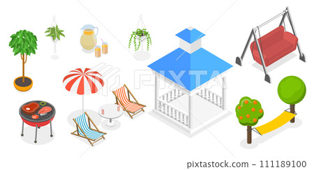 3D Isometric Flat  Set of Garden Furniture 111189100