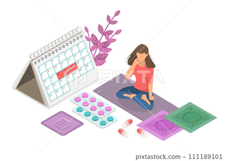 3D Isometric Flat  Conceptual Illustration of Female Contraception 111189101