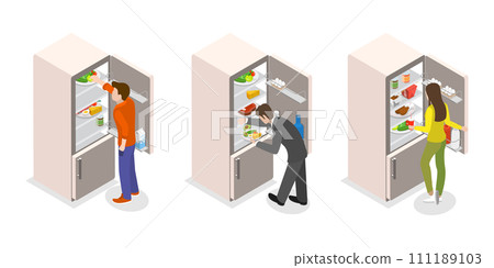 3D Isometric Flat Set of Food In Fridge 3D Isometric Flat Set of Food In Fridge 111189103