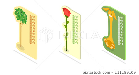 3D Isometric Flat Set of Kids Height Meters 3D Isometric Flat Set of Kids Height Meters 111189109