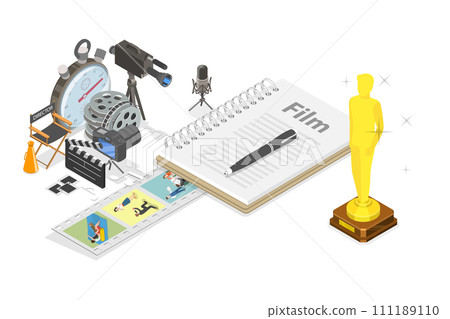 3D Isometric Flat Set of Oscar Award 3D Isometric Flat Set of Oscar Award 111189110
