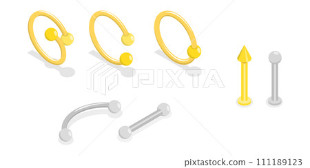 3D Isometric Flat  Set of Piercing Jewelry 111189123