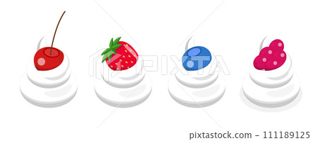 3D Isometric Flat Set of Whipped Cream with Berries 3D Isometric Flat Set of Whipped Cream with Berries 111189125