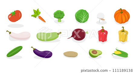 3D Isometric Flat  Set of Fresh Vegetables 111189138