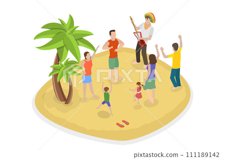 3D Isometric Flat  Conceptual Illustration of Reggae Party 111189142