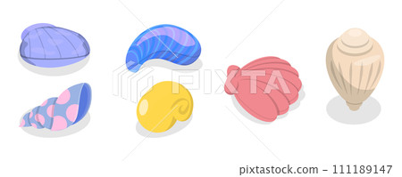 3D Isometric Flat  Set of Seashells 111189147