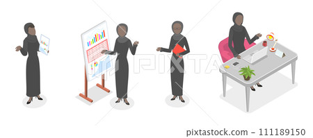 3D Isometric Flat  Set of Arab Business Woman 111189150