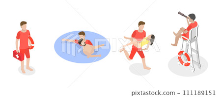 3D Isometric Flat Conceptual Illustration of Beach Lifeguard 3D Isometric Flat Conceptual Illustration of Beach Lifeguard 111189151