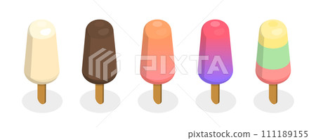 3D Isometric Flat Set of Popsicles 3D Isometric Flat Set of Popsicles 111189155
