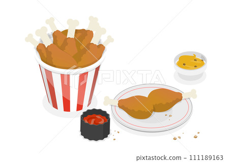 3D Isometric Flat Set of Chicken Fast Food 3D Isometric Flat Set of Chicken Fast Food 111189163