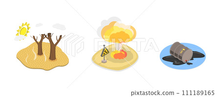 3D Isometric Flat  Set of Natural and Human-Caused Disasters 111189165