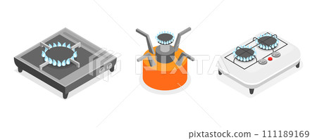 3D Isometric Flat  Set of Camping Stoves 111189169