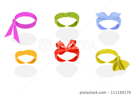 3D Isometric Flat Set of Woman Bandanas 3D Isometric Flat Set of Woman Bandanas 111189170