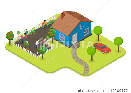 3D Isometric Flat  Conceptual Illustration of Backyard Garden 111189172