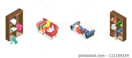 3D Isometric Flat Set of Scattered and Messy Clothes 3D Isometric Flat Set of Scattered and Messy Clothes 111189184