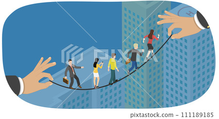 3D Isometric Flat Conceptual Illustration of Team Walking Tightrope 3D Isometric Flat Conceptual Illustration of Team Walking Tightrope 111189185