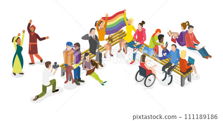 3D Isometric Flat  Conceptual Illustration of Diverse Young People 111189186
