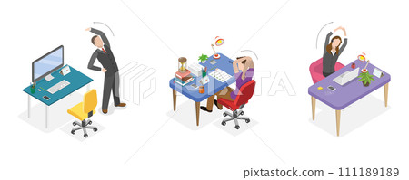 3D Isometric Flat Conceptual Illustration of Exercises In Office 3D Isometric Flat Conceptual Illustration of Exercises In Office 111189189