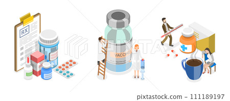 3D Isometric Flat  Conceptual Illustration of Flu Treatment 111189197